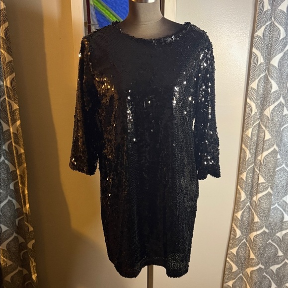Esmara by Heidi Klum Sparkly Black Sequin Mini Shift Dress SZ Medium - Picture 1 of 8